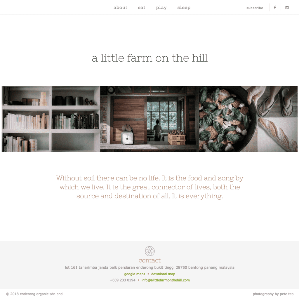 Simple and clean website design for A little farm on the hill on desktop view.
