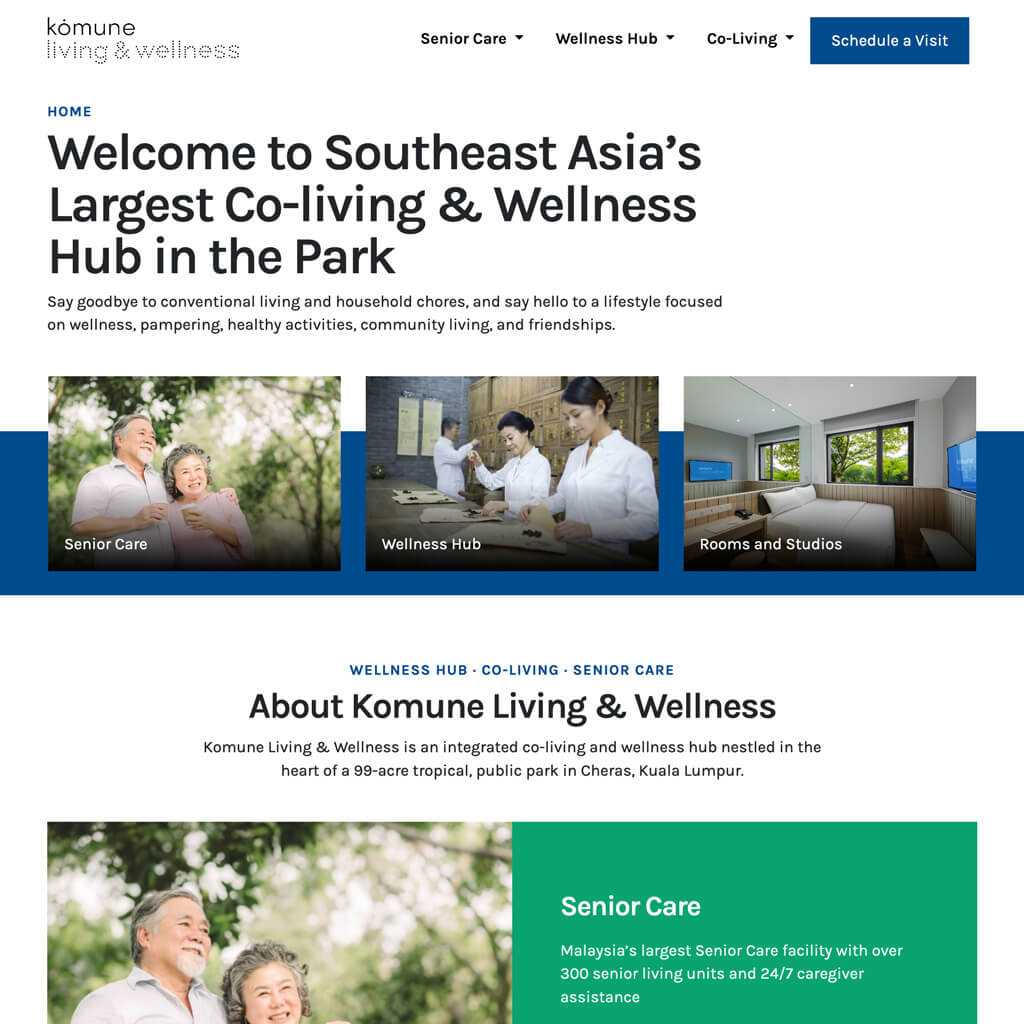 Simple and clean website design for Komune Wellness on desktop view.